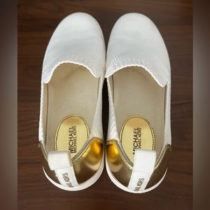 Michael Kors Gold and White Slip Ons